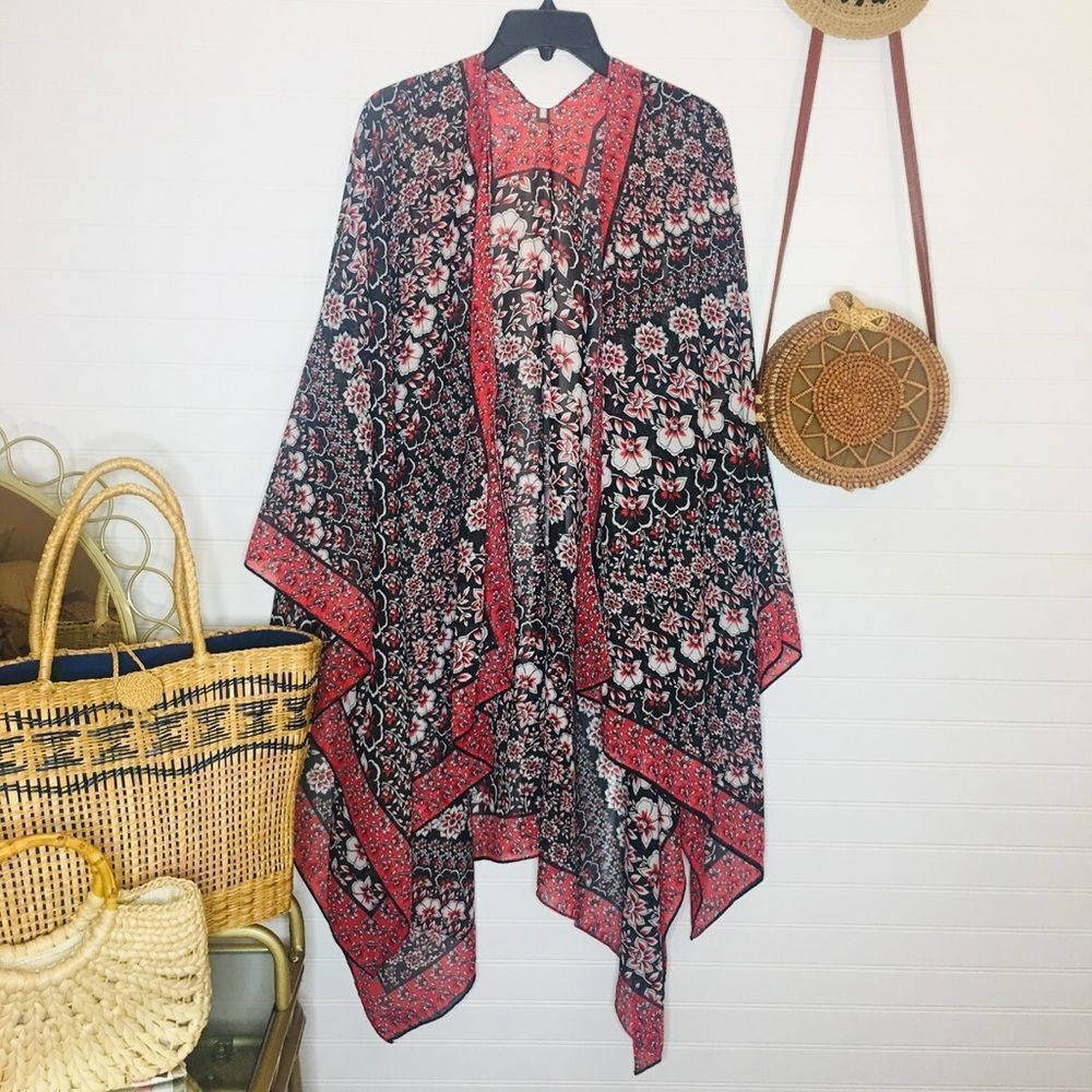 Oriental Floral Open Draped Kimono​
